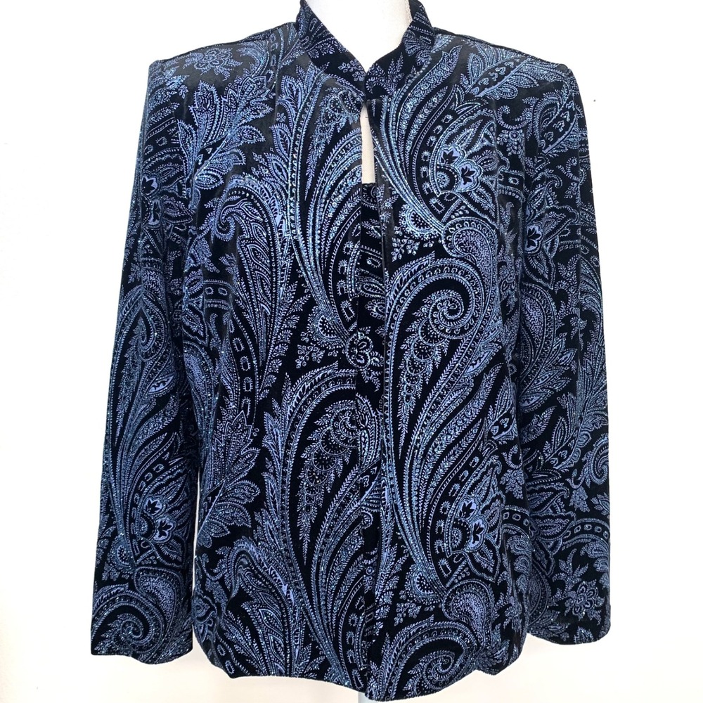 Coldwater Creek Blue Paisley Velvet 2 Piece Jacket Tank Set Size 14 Evening Wear